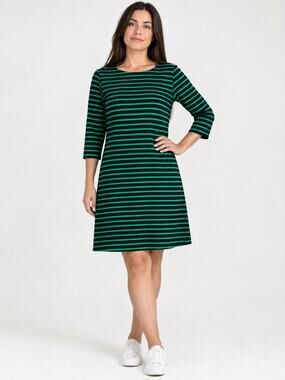 Gap Women’s XXL Black Green Striped A-Line Dress 3/4 Sleeve